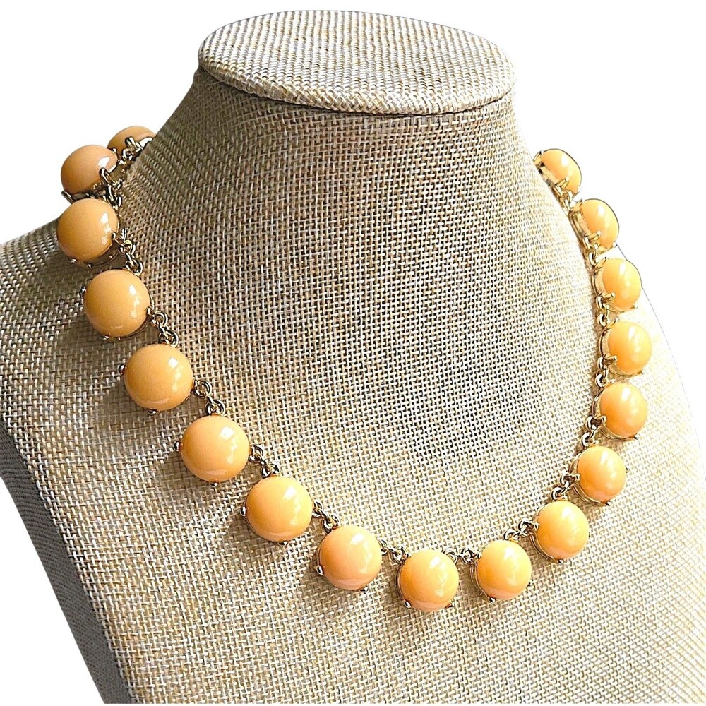 J Crew Peach Bubble Gumball Link Necklace Gold Tone Statement Collar Bib 17"-20"